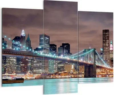 Produktbild von Bild auf Leinwand - Leinwandbild - Stadt Brücke Wolkenkratzer - 130x100cm - Wand Bild - Wanddeko - Leinwanddruck - Bilder - Kunstdruck - Wanddekoration - Leinwand bilder - Wandkunst - CB130x100-0218