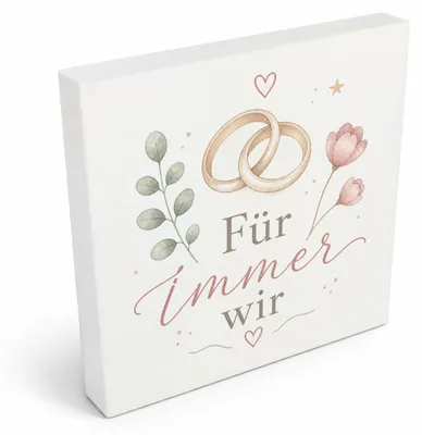 Produktbild von Holzbild in 10x10 cm Für immer wir - Holzdeko mit Ringmotiv Mit Spruch: Für