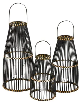 Produktbild von Pomax Skagen 3er-Set Laternen aus Bambus, Schwarz, Ø 26/30/35 x H 40/53,5/67 cm