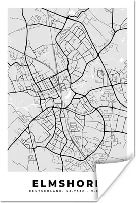 Produktbild von MuchoWow® Poster Deutschland - Stadtplan - Elmshorn - Karte 120x180 cm - Kunstposter