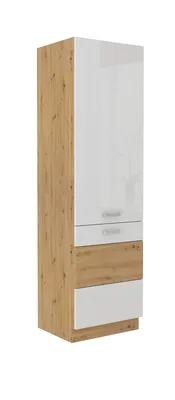 Produktbild von Küchen Hochschrank 60 cm Eiche Artisan + Weiss Hochglanz Küchenzeile Küchenblock
