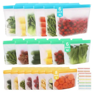 Produktbild von 20 Stück Gefrierbeutel Wiederverwendbar, Stand Boden Design Zipper Lebensmittel-Beutel, Silikonbeutel Aufbewahrungsbeutel Sandwichbeutel Küche Beutel für Gemüse Milch Snacks Fleisch