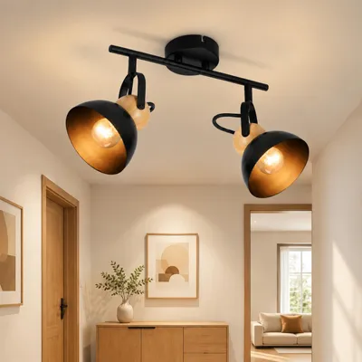 Immagine prodotto di ZMH Faretti a soffitto, 2 luci, attacco E27, 350° orientabili, corpo in metallo, stile retrò, lampada da soffitto per corridoio, camera da letto, soggiorno, cucina, illuminazione interna