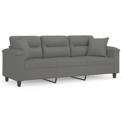 Zdjęcie produktu dla vidaXL 3-osobowa sofa z poduszkami ciemnoszara 180 cm tkanina z mikrofibry