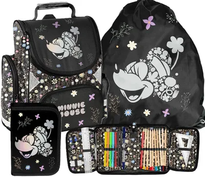 Immagine prodotto di SET DA 3 PEZZI: Zaino scolastico MINNIE MOUSE, zaino ergonomico MINNIE MOUSE per bambine, set per scolari – zaino scolastico + astuccio + borsa da ginnastica