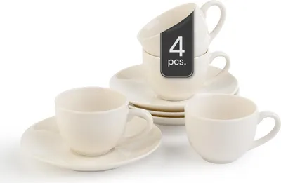 Produktbild von Espressotassen mit Untertassen - 90 ml - Weiß - Bone China - 4er Set