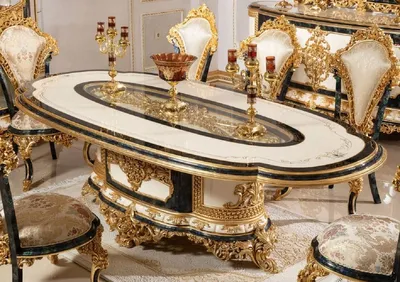Produktbild von Casa Padrino Luxus Barock Esstisch Weiß / Blau / Gold - Prunkvoller Massivholz Esszimmertisch im Barockstil - Barock Esszimmer Möbel - Edel & Prunkvoll