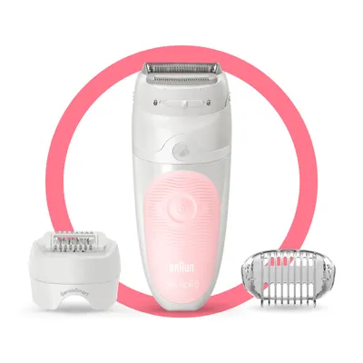 Obrázek produktu pro Braun Silk-épil 5 Silk-epil 5-620 Wet & Dry, Růžová, Bílá, 28 pinzeta/pinzety, Podpaží, Bikiny, Epilace, Holicí, Baterie, AA