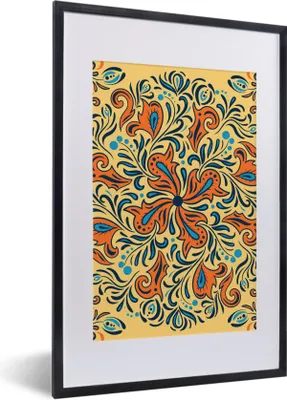 Produktbild von MuchoWow® MuchoWow® Gerahmtes Poster Blume - Blätter - Orange - Blau 40x60 cm - Poster mit zchwarzem Bilderrahmen - Poster in Rahmen