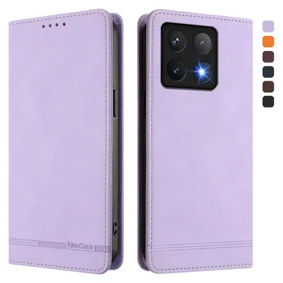 Immagine prodotto di Custodia per Xiaomi 14T, retro custodia in Finto cuoio flip con supporto e slot per carte Purple