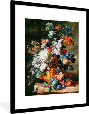 Produktbild von MuchoWow® MuchoWow® Gerahmtes Poster Ölfarbe - Blumen - Stilleben 60x80 cm - Poster mit zchwarzem Bilderrahmen - Wohnzimmer - Dekorationen - Prämie