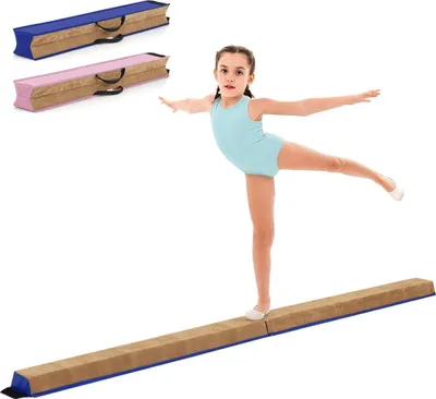 Produktbild von 240 cm Kinder Schwebebalken mit Tragegriff & Wildlederbezug Klappbarer Balancierbalken Blau