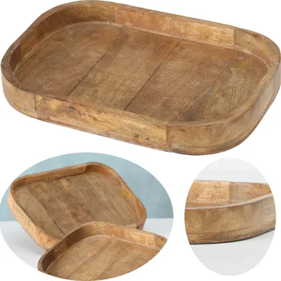Produktbild von LS-LebenStil XL Deko-Tablett Mango Holz Braun 38cm groß Serviertablett Küchentablett Servierschale Holztablett Kerzentablett Betttablett Frühstück