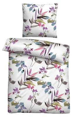 Zdjęcie produktu dla Pościel Biberna Seersucker Spring Viola 26175-332 w kwiaty, nie wymagająca prasowania, WYMIARY: 135 x 200 cm + 80 x 80 cm