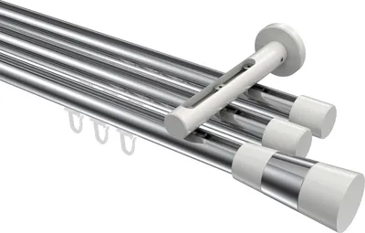 Produktbild von Interdeco Innenlaufstange / Gardinenstange mit Innenlauf Chrom / Weiß, Typ Siteno Tanara (Konus Bicolor), 20 mm Ø 3-läufig, 200 cm