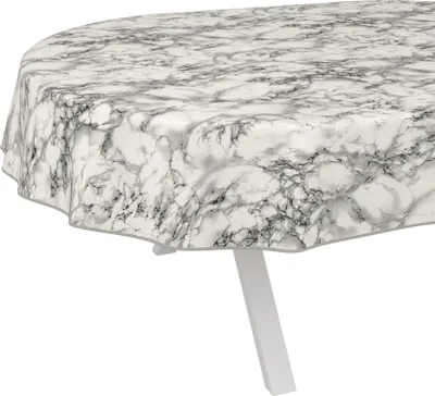 Produktbild von Tischdecke Naturel Marmor Grau Oval 160x140cm mit Band-Kante Wachstuch abwaschbar