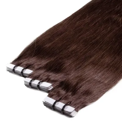 Produktbild von hair2heart Premium Tape Extensions Echthaar glatt - 10 Tapes 2.5g 40cm 4/77 mittelbraun braun-intensiv