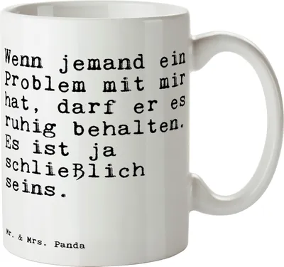 Produktbild von Mr. & Mrs. Panda Becher Wenn jemand ein Problem... - Weiß - Geschenk, Tasse, lustig, Kaffeebecher, bedruckt, Trinkbecher, Kaffeetasse, Mann, Sprüche, Spruch, witzig