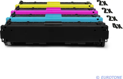 Produktbild von 10x Eurotone Toner Alternative für HP CB540A-43A / CB540A 125A Black Schwarz / CB541A Blau Cyan / CB543A Rot Magenta / CB542A Gelb Yellow