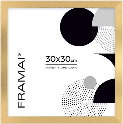 Produktbild von FRAMAI® Bilderrahmen 30x30 cm Gold MDF Umweltfreundlichem Rahmen mit Bruchsicheren Plexi, Aufhänger und Aufsteller
