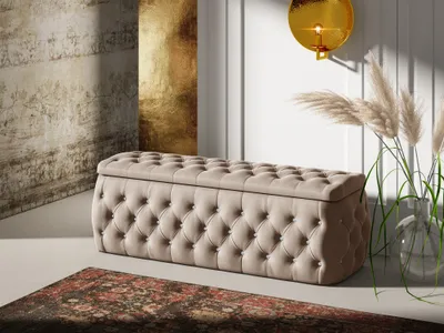 Productafbeelding van Opbergbank met kussen, model SEVRA, 180x50x45 cm, bekleding: fluweel, kleur: beige
