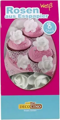Produktbild von Oblaten Rosen weiß, 8 weiße Röschen aus Esspapier, je 4 cm