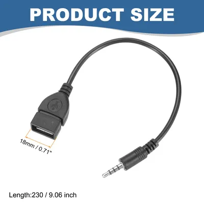 Produktbild von Aux auf USB Kabel, 3,5 mm Audio Aux Jack Stecker zu USB Buchse Konverter Kabel fš¹r Auto AUX Anschluss, Schwarz
