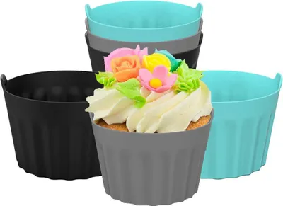 Image de 6 moules en silicone réutilisables pour la cuisson à la vapeur Airfryer, moules à muffins antiadhésifs, moules à cake aux œufs