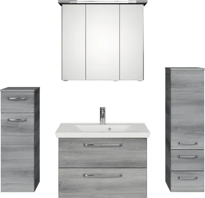 Produktbild von Badmöbel-Set Pelipal Kumba BxHxT 140 x 200 x 51 cm Frontfarbe graphit struktur quer 5-teilig und mehr mit Mineralguss-Wa