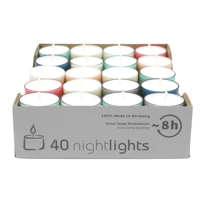 Produktbild von Colorlights Pastell-Edition, WENZEL-Teelichter, Brenndauer ca. 8h, 24/38 mm, 40 Stück pro Verpackung