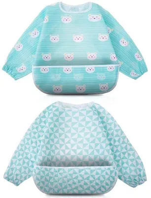 Produktbild von Unyqoos® Verstellbares 2er-Set Ärmellätzchen für Babys 6–36 Monate, wasserabweisend & waschbar, mit Sicherheits‑Riemen, leicht und faltbar