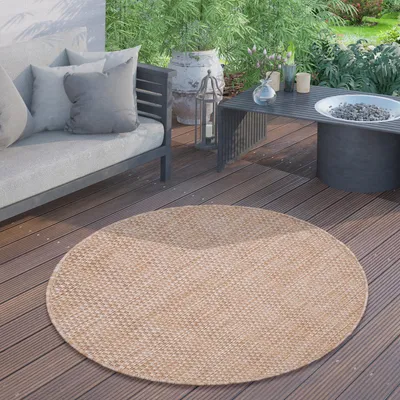 Immagine prodotto di Tappeto per interni ed esterni a trama piatta monocolore moderno resistente alle intemperie per terrazza cucina fantasia monocolore dimensioni 120 cm rotondo