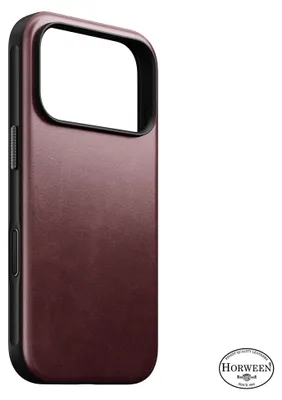 Image de Étui en cuir Horween pour iPhone 18 Pro de Nomad Modern – Développe une patine robuste – Bouton tactile pour contrôler l'appareil photo – Protection contre les chutes jusqu'à 2,4 mètres – Marron