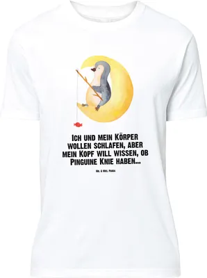 Produktbild von Mr. & Mrs. Panda Größe M T-Shirt Pinguin Mond - Weiß - Geschenk, Nachtruhe, Angel, Neugierig, Shirt, mit Spruch, Schlafzimmer, Herren, Tshirt