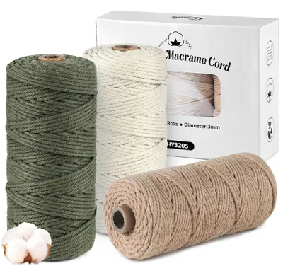 Image de Elzusha - Fil de coton naturel pour macramé, 100 mètres, diamètre 3 mm, idéal pour les projets créatifs