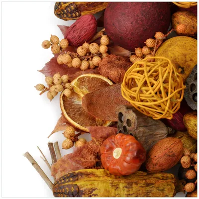 Produktbild von Wallario Möbeldesign -  Glasplatte, Schutzplatte mit Motiv - geeignet für Ikea Lack Tisch, Größe: 55 x 55 cm, Motiv: Herbststimmung - Trockenfrüchte, Nüsse und Samen - Herbstdeko