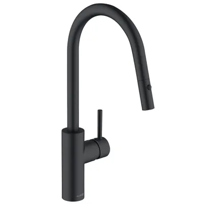 Produktbild von Armatur E-GO Voice in SCHWARZ MATT mit schwenkbarem Brauseauslauf / Küchenarmatur / Einhebelmischer