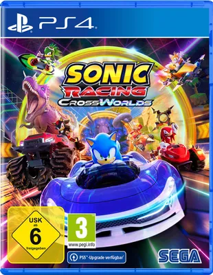 The image is a product packaging for a video game. It features characters from the Sonic the Hedgehog franchise in racing karts.