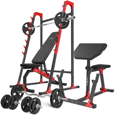 Image de Marbo Sport ensemble MH10_136KG_KIER | banc de musculation MH-L114 + support pour haltères longs MH-S204 + banc Scott MH-L105 + ensemble de disques d'haltères 83 kg