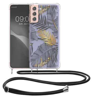 Produktbild von kwmobile Necklace Case kompatibel mit Samsung Galaxy S21 Plus Hülle - Silikon Cover mit Handykette - Gelb Grau Transparent Dschungel