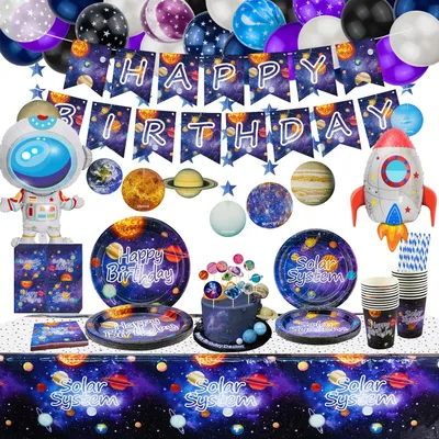 Weltraum-Party-Set, 226-tlg., Planetenballons, Banner, Deko