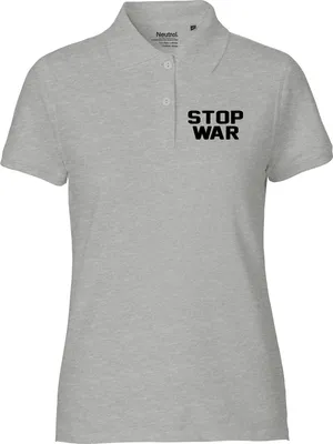 Produktbild von Huuraa Damen Polo Shirt Stop War M Sport Grey Bio Baumwolle Fairtrade Poloshirt Geschenkidee