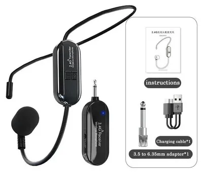 Produktbild von 2,4-GHz kabelloses Headset-Mikrofon mit Empfänger für Lautsprecher, Verstärker, PC und Karaoke - 1 Mikrofon