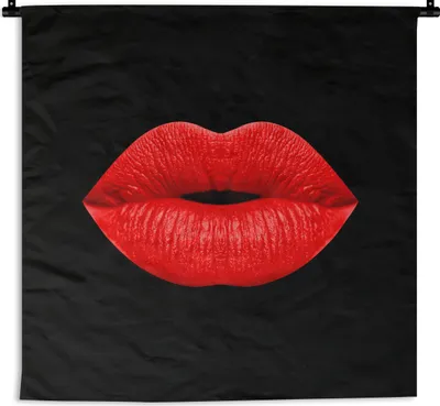 Produktbild von MuchoWow® Wandteppich Wandbehang Lippen - Rot - Schwarz 150x150 cm Tapisserie Dekoration Wandtuch - Wohnaccessoires - Modernes