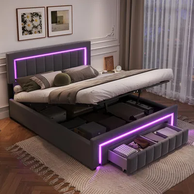 Produktbild von STILVORA Boxspringbett 180×200cm mit Matratze Bettgestell mit Bettkasten, LED Polsterbett mit Schublade & Lattenrost, Samt Bettgestell aus Metall Holz