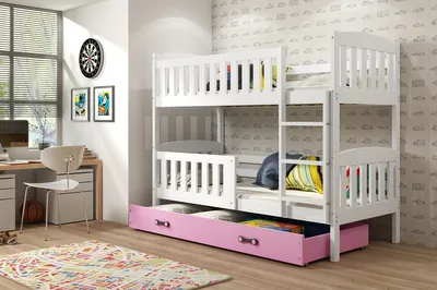 Immagine prodotto di Letto a castello per bambini con contenitore e materasso 90x200 BRIGID - bianco / rosa
