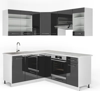 Produktbild von Vicco Eckküche Fame-Line, 160 x 190 cm ohne Arbeitsplatte, Anthrazit Hochglanz/Weiß
