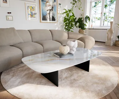 Produktbild von DELIFE Couchtisch Edge Boot 135x80 cm Keramik Onyx Pearl Salto Metall Schwarz