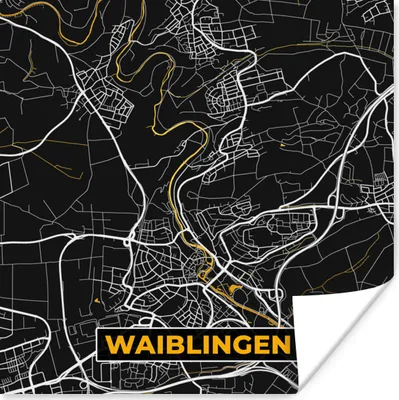 Produktbild von MuchoWow® Poster Karte - Waiblingen - Gold - Stadtplan - Deutschland 100x100 cm - Babyzimmer