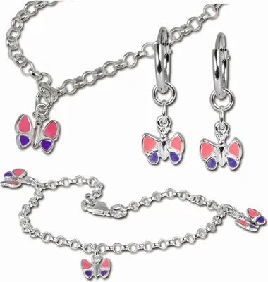 Image de Teenie-Weenie SET Collier Bracelet Boucles d'oreilles Argent 925 Papillon rose SDS17